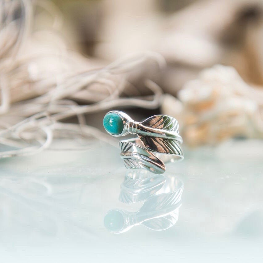 Turquoise Feather Wrap Ring Embella Jewellery